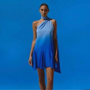 LIKE NEW Baobab Collection One Shoulder Blue Ombré Mini Dress Neck Scarf Large